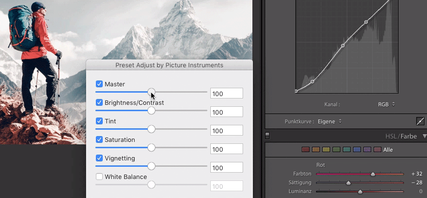 Preset Adjust for attenuating and amplifying Lightroom presets